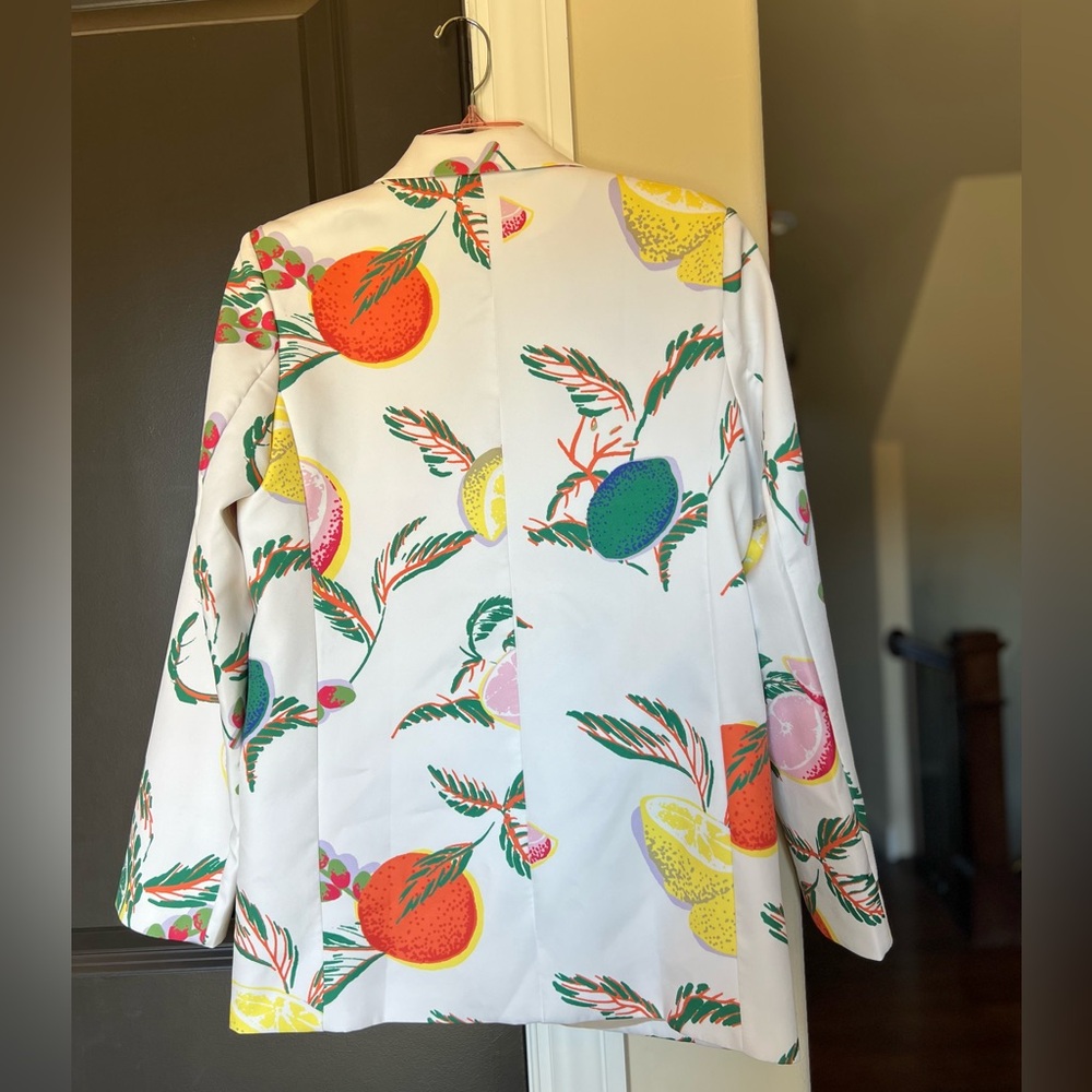 Fruit Print Lapel Collar Double Breasted Blazer - Picture 2 of 2